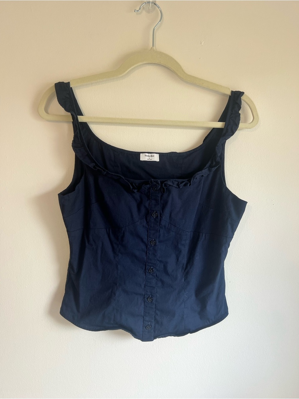 Sunday Best Navy Ruffle-Trim Button Front Tank Top